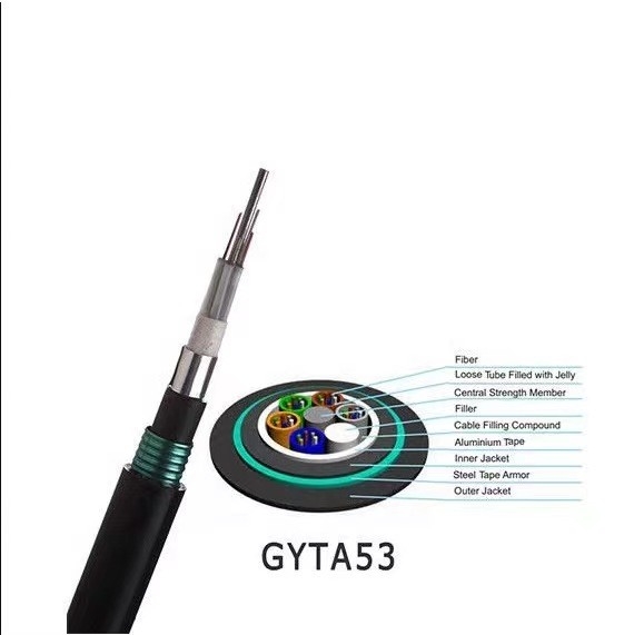 GYTA53 একক-মোড ফাইবার অপটিক কেবল 4-288 কোর আউটডোর আর্মার্ড সরাসরি সমাহিত ফাইবার অপটিক কেবলের কারখানা সরাসরি বিক্রয়